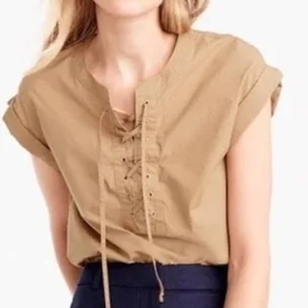 Tan Lace-Up Women's Top Size 0